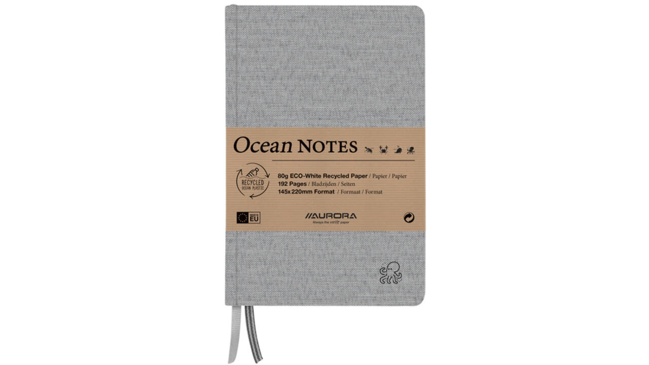 Notitieboek Aurora Ocean A5 192blz lijn 80gr linnenstructuur kaft grijs