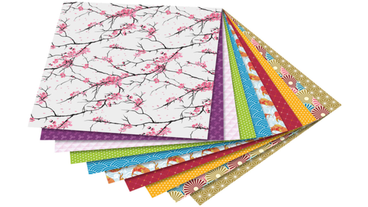 Vouwblaadjes Folia 80gr 15x15cm 50 vel 2-zijdig Japan 10 designs assorti kleuren