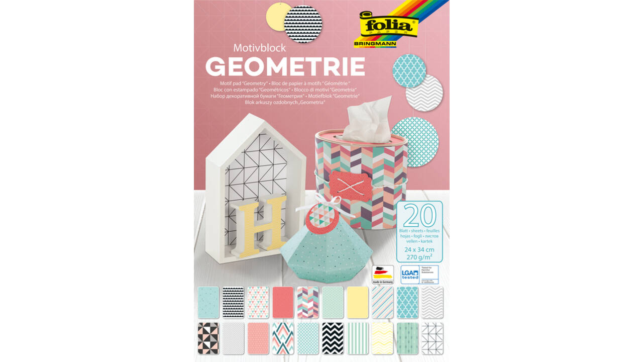 Papierblok Folia Geometrie 24x34cm 270gr 20 vel assorti