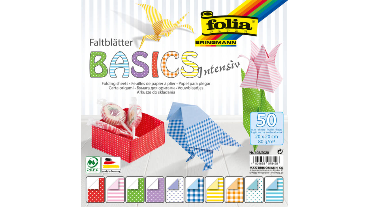 Vouwblaadjes Folia 80gr 20x20cm 50 vel 2-zijdig 10 basics designs