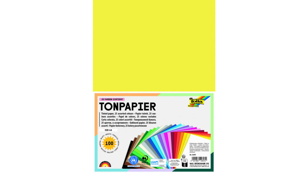 Knutselpapier Folia A4 100vel 25 kleuren