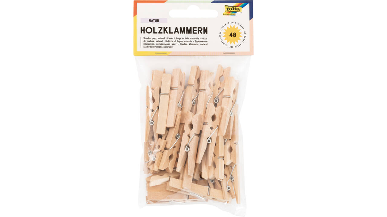 Wasknijper Folia 48 stuks drie formaten hout