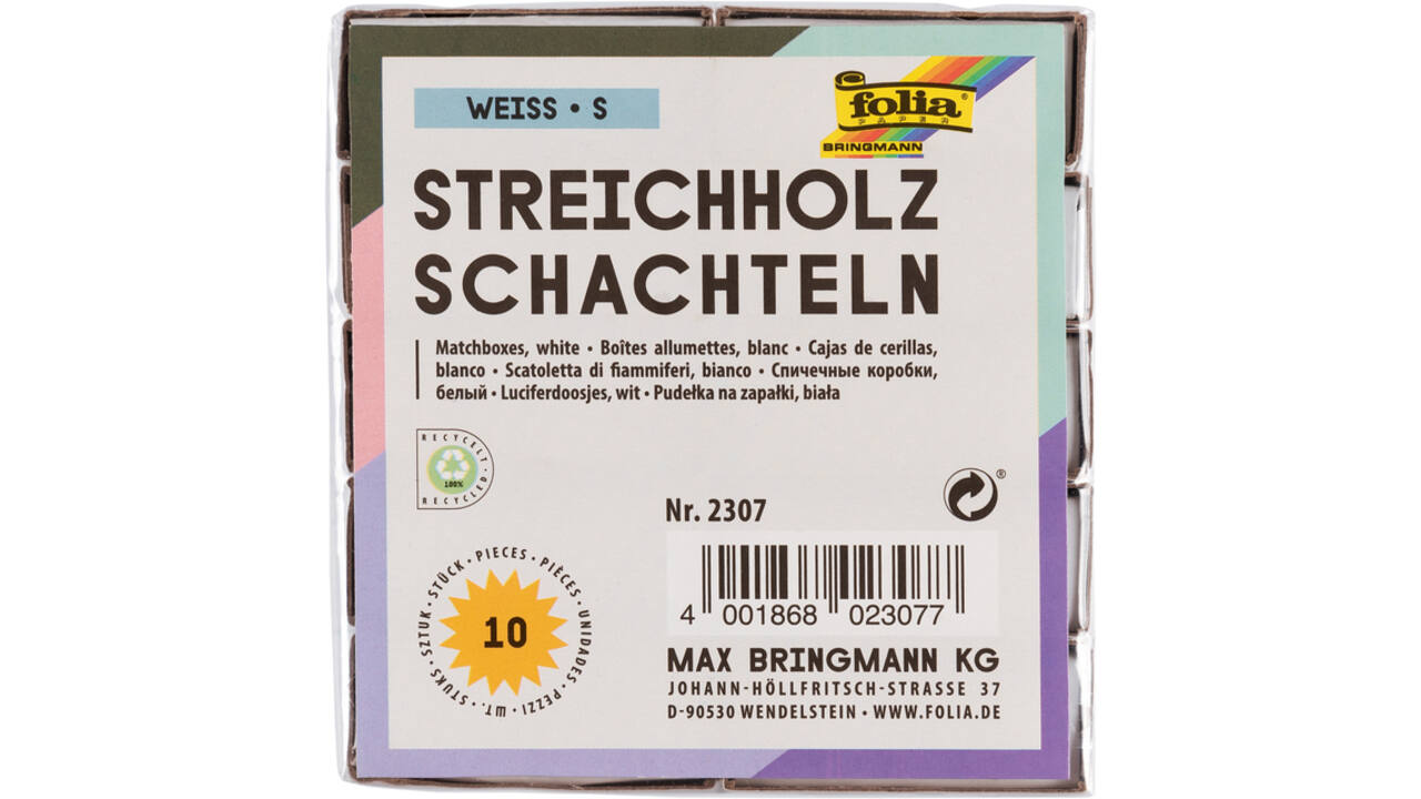 Luciferdoosjes Folia klein 53x37x11mm 10 stuks wit