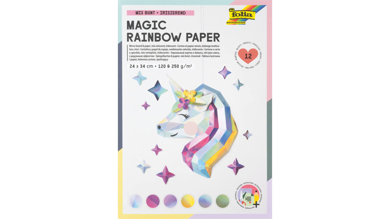 Regenboogpapier en karton Folia 24x34cm 120gr en 250gr 12 vel 6 tinten