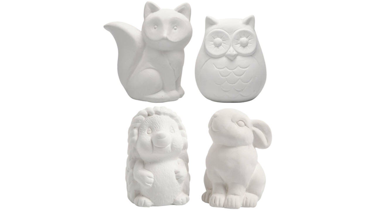 Dierenspaarpot Creativ Company terracotta 4 stuks uil, vos, haas en egel 9-10cm wit