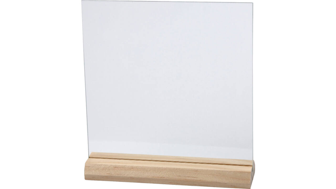 Glasplaat Creativ Company 15.5cmx15.5cm met houten voet