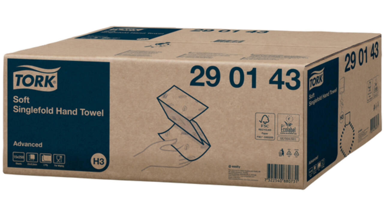 Handdoek Tork H3 Advanced Z 2 laags singefold 23x23cm wit 290143