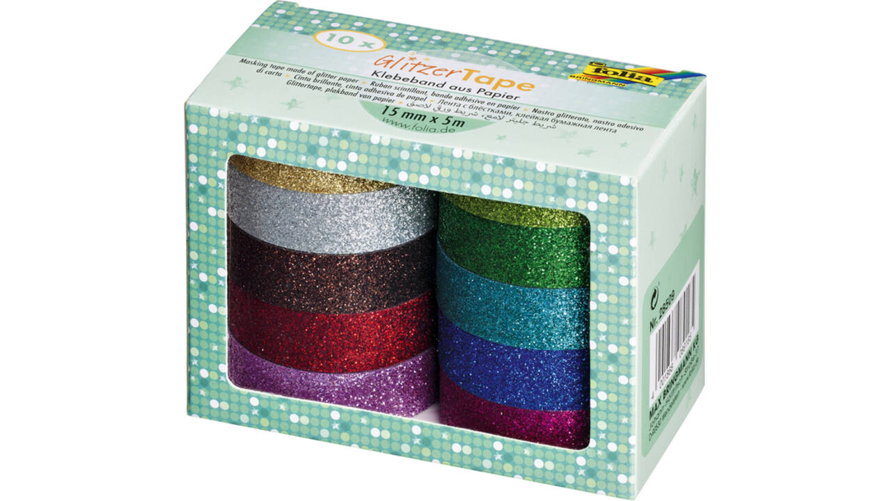 Plakband Folia glitter 5mx15mm 10 stuks 10 kleuren