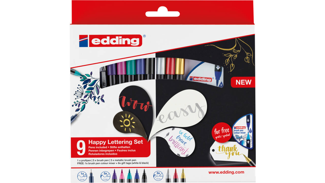 Brushpen edding 1340 Happy L ettering assorti set à 9 stuks