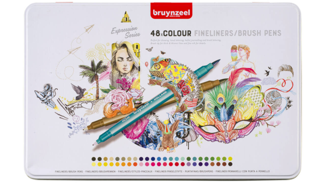 Fineliner en brushpen Bruynzeel etui 48 kleuren