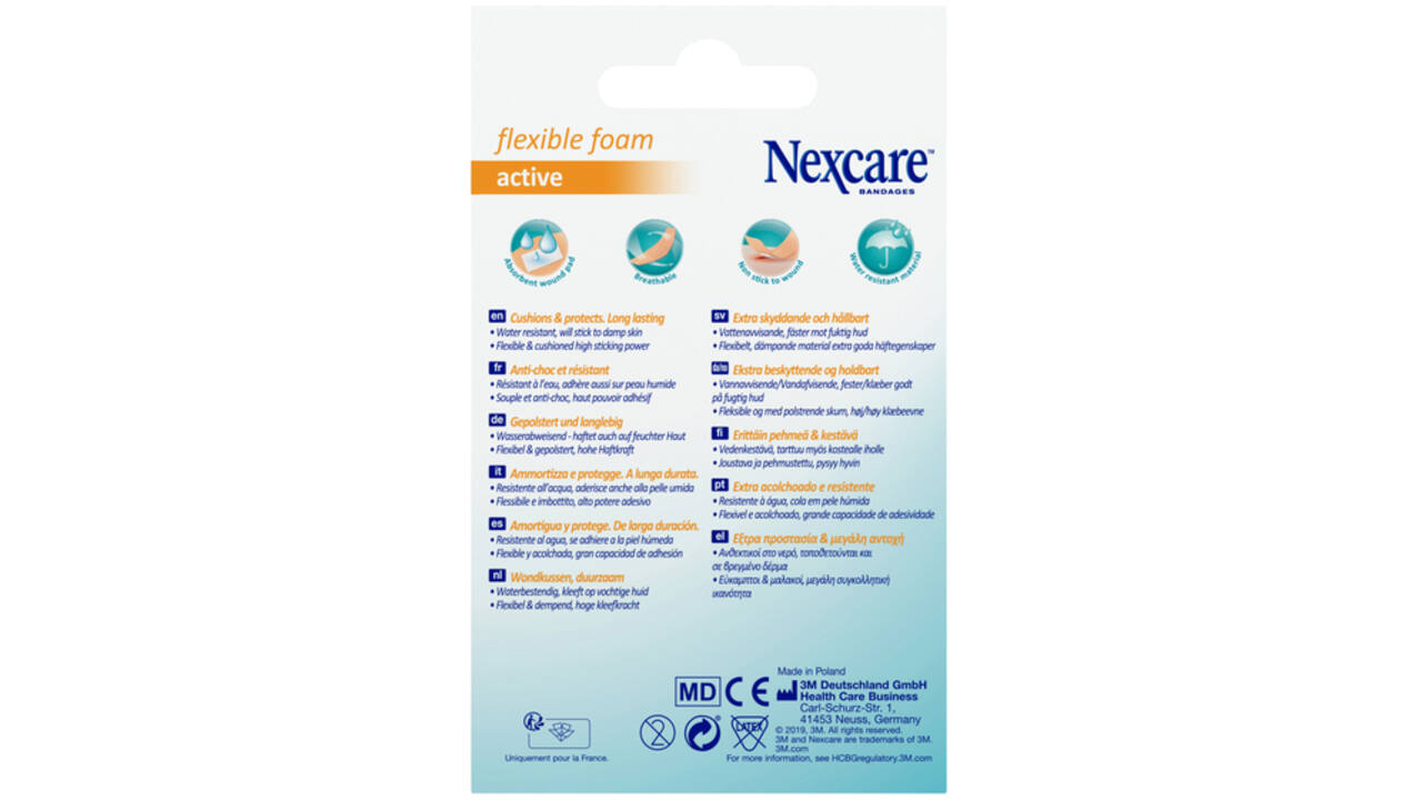 Wondpleister Nexcare active flexible foam waterbestendig 30 stuks assorti