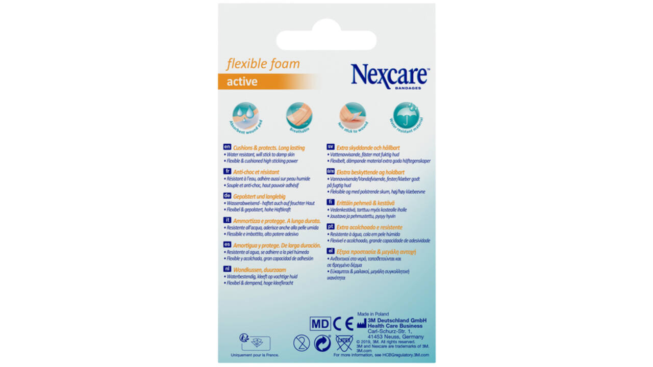 Wondpleister Nexcare active flexible foam waterbestendig 6x10cm 10 stuks