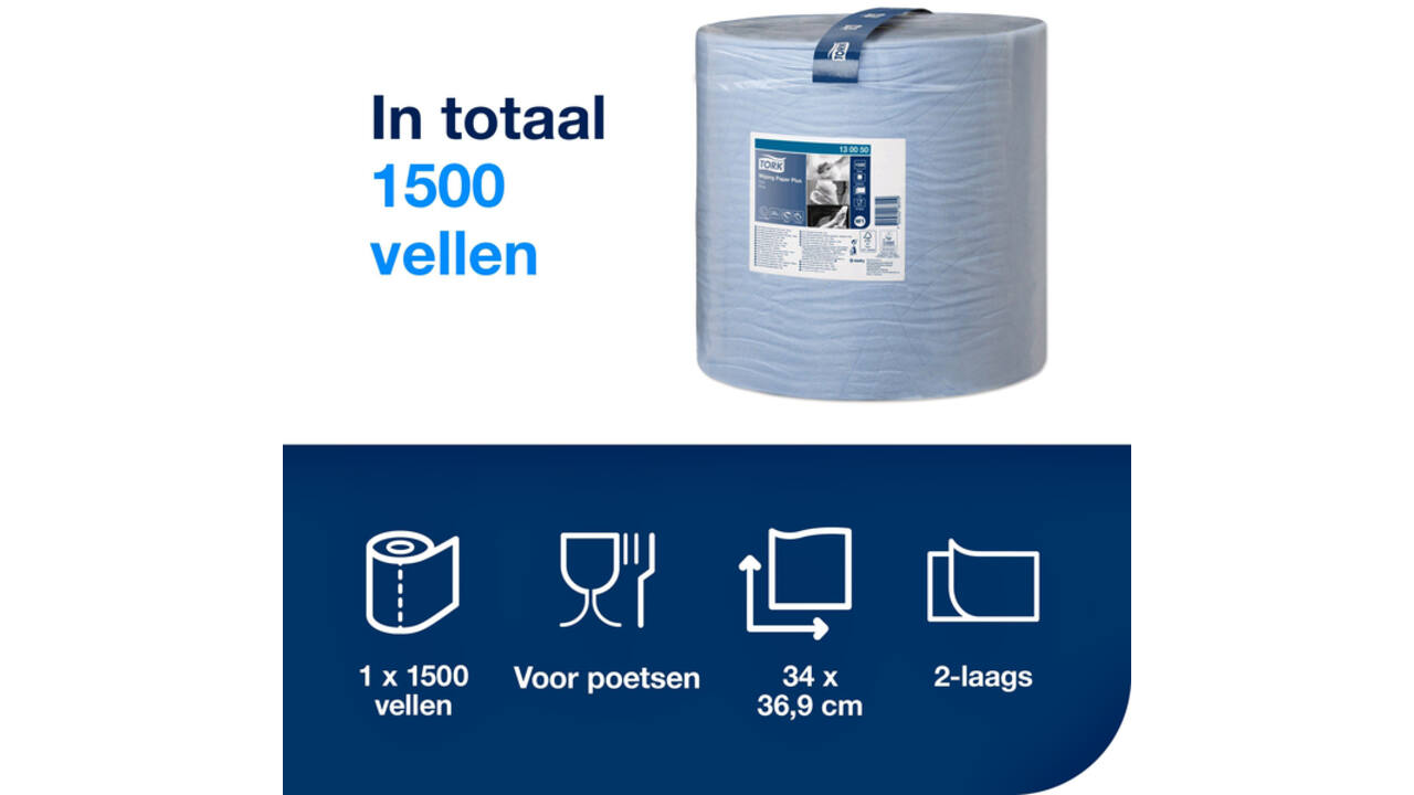 Poetspapier Tork Wiping Plus W1 37cmx510m blauw 130050