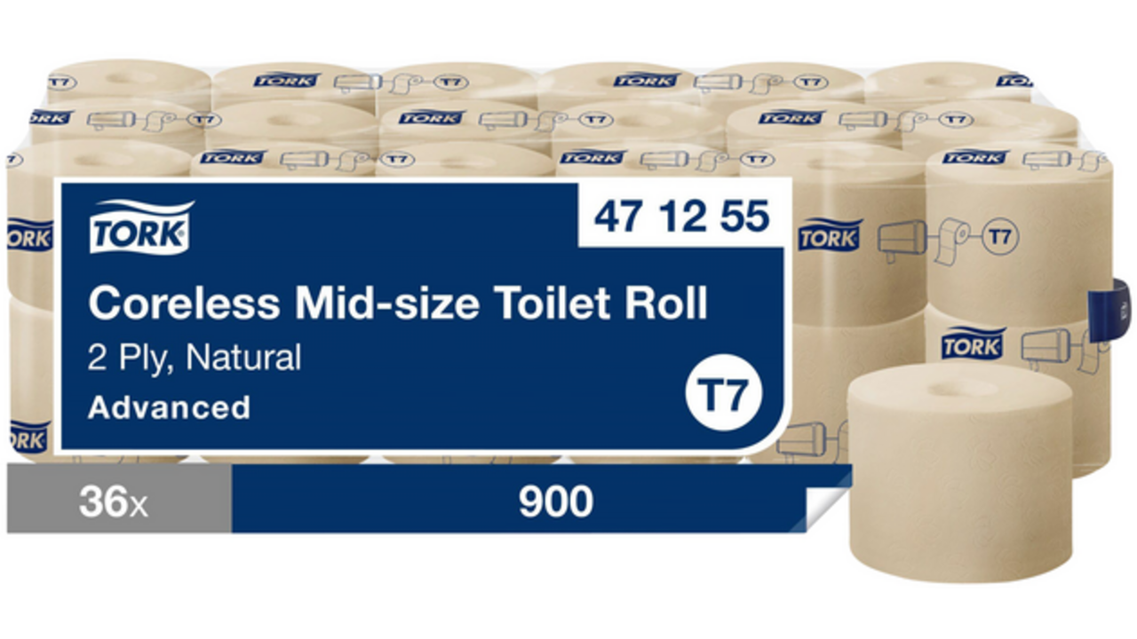 Toiletpapier Tork T7 hulsloos Natural Advanced midsize 2-laags 900vel 472155