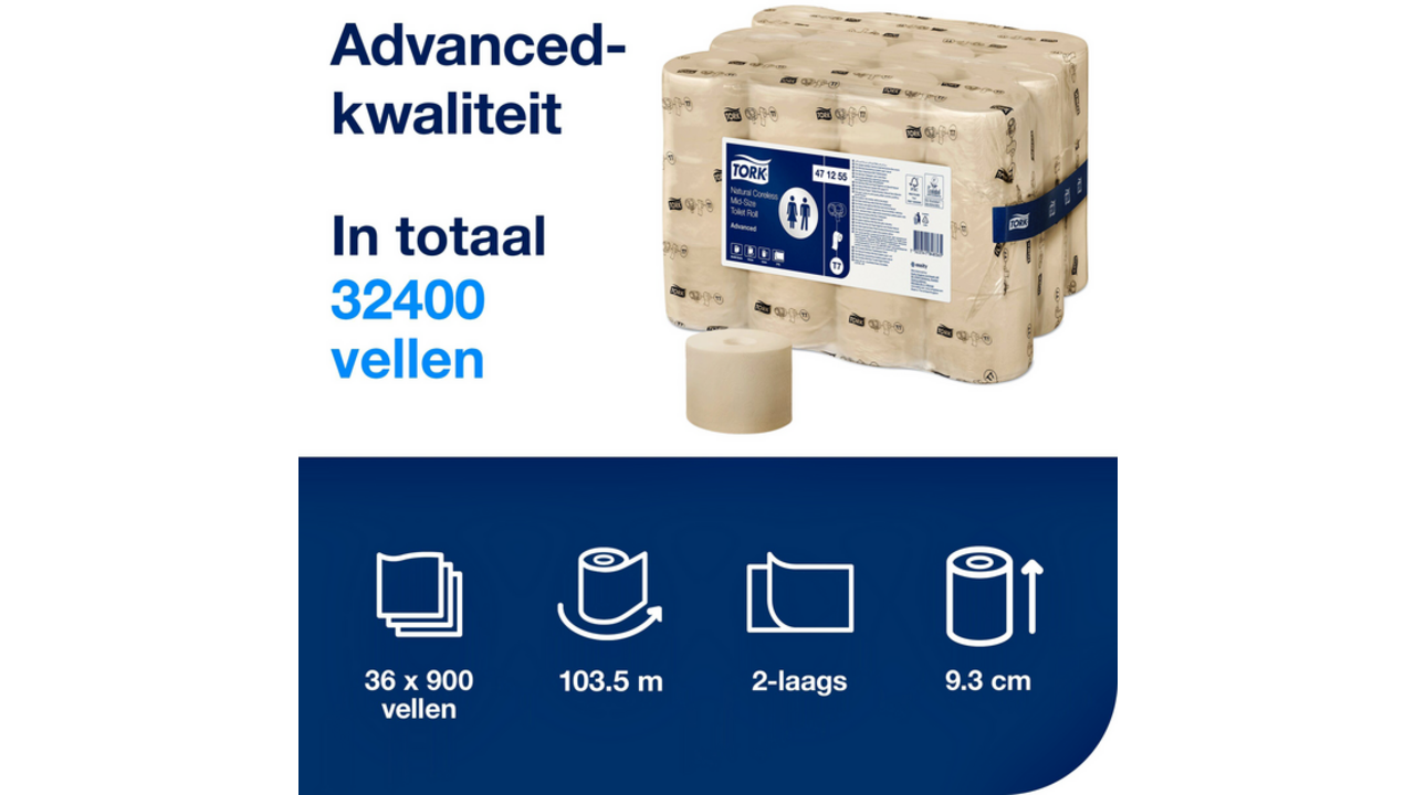 Toiletpapier Tork T7 hulsloos Natural Advanced midsize 2-laags 900vel 472155