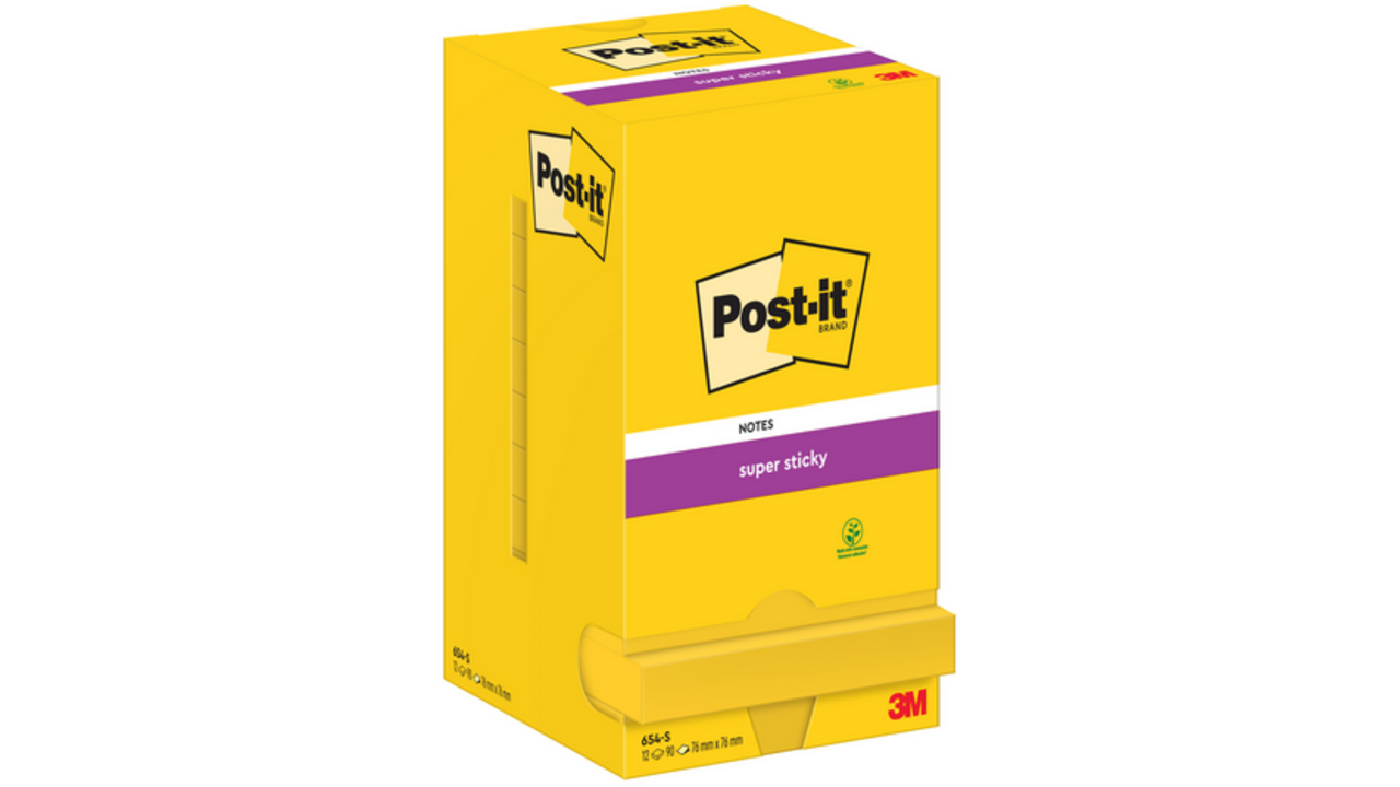 Memoblok Post-it 654 Super Sticky 76x76mm ultrageel
