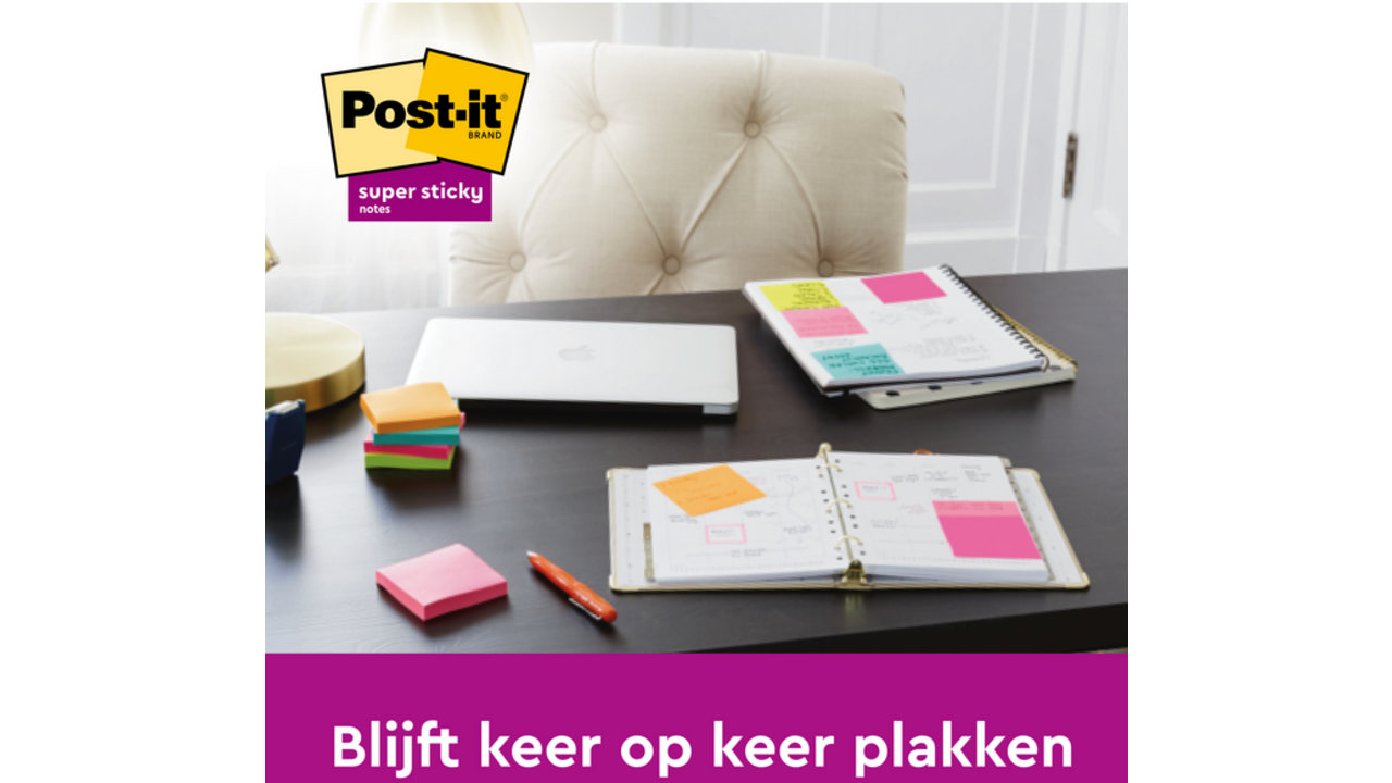 Memoblok Post-it 654 Super Sticky 76x76mm ultrageel