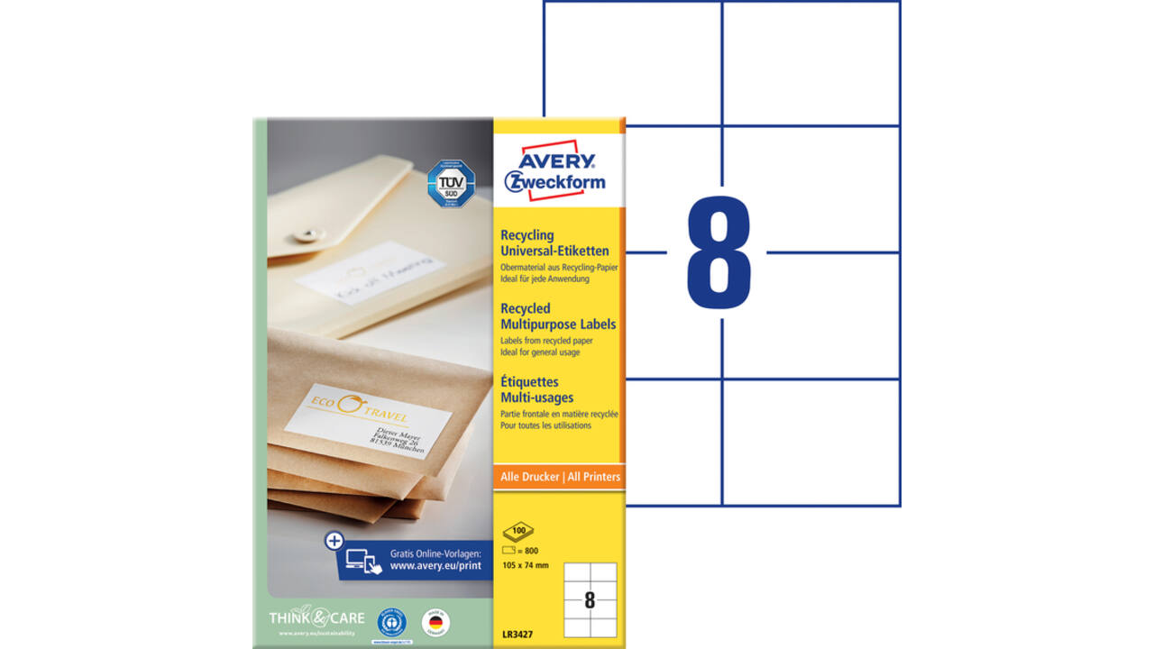 Etiket Avery Zweckform LR3427-100 105x74mm recycled wit 800stuks