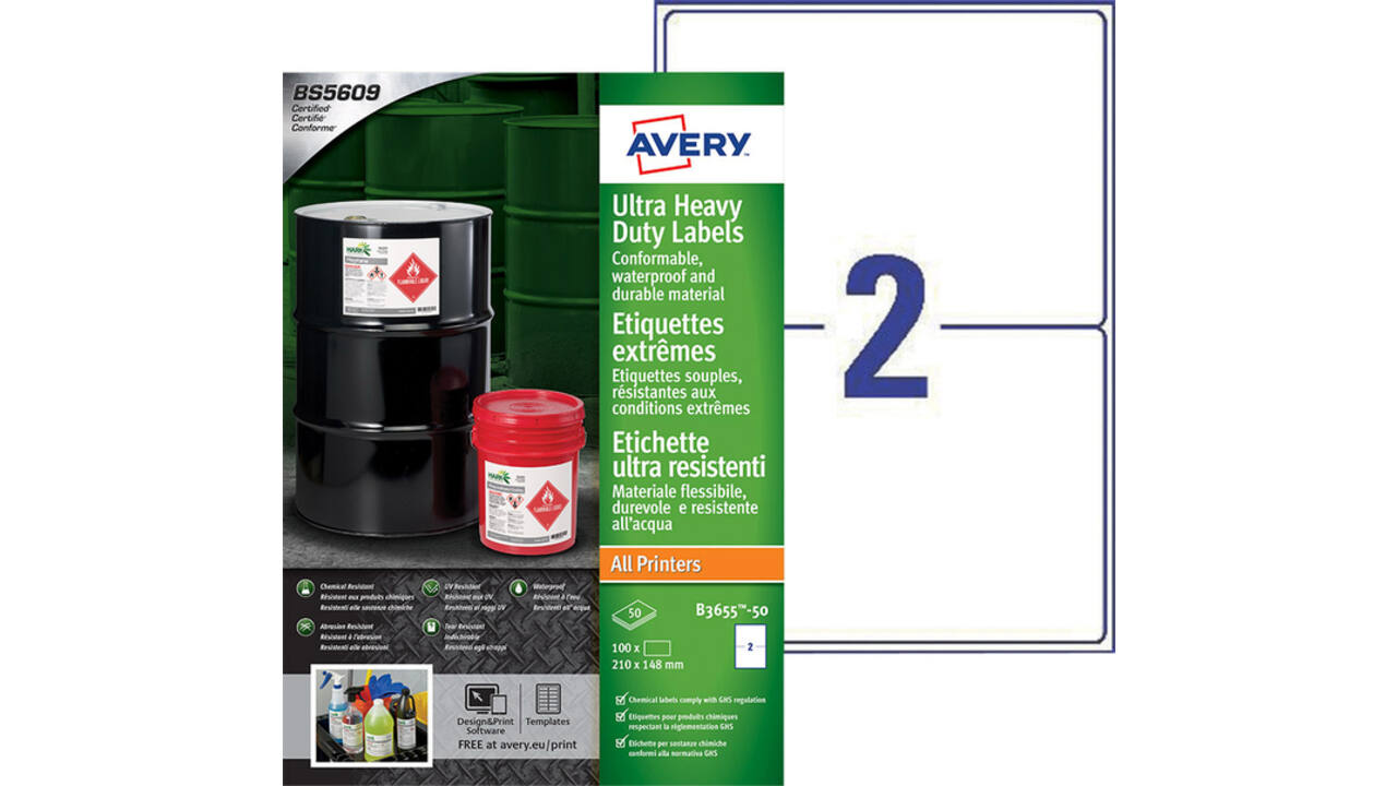 Etiket Avery B3655-50 148x210mm polyethyleen wit 100stuks