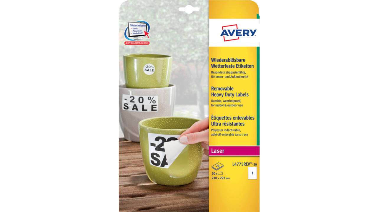 Etiket Avery L4775REV-20 210x297mm wit 20stuks