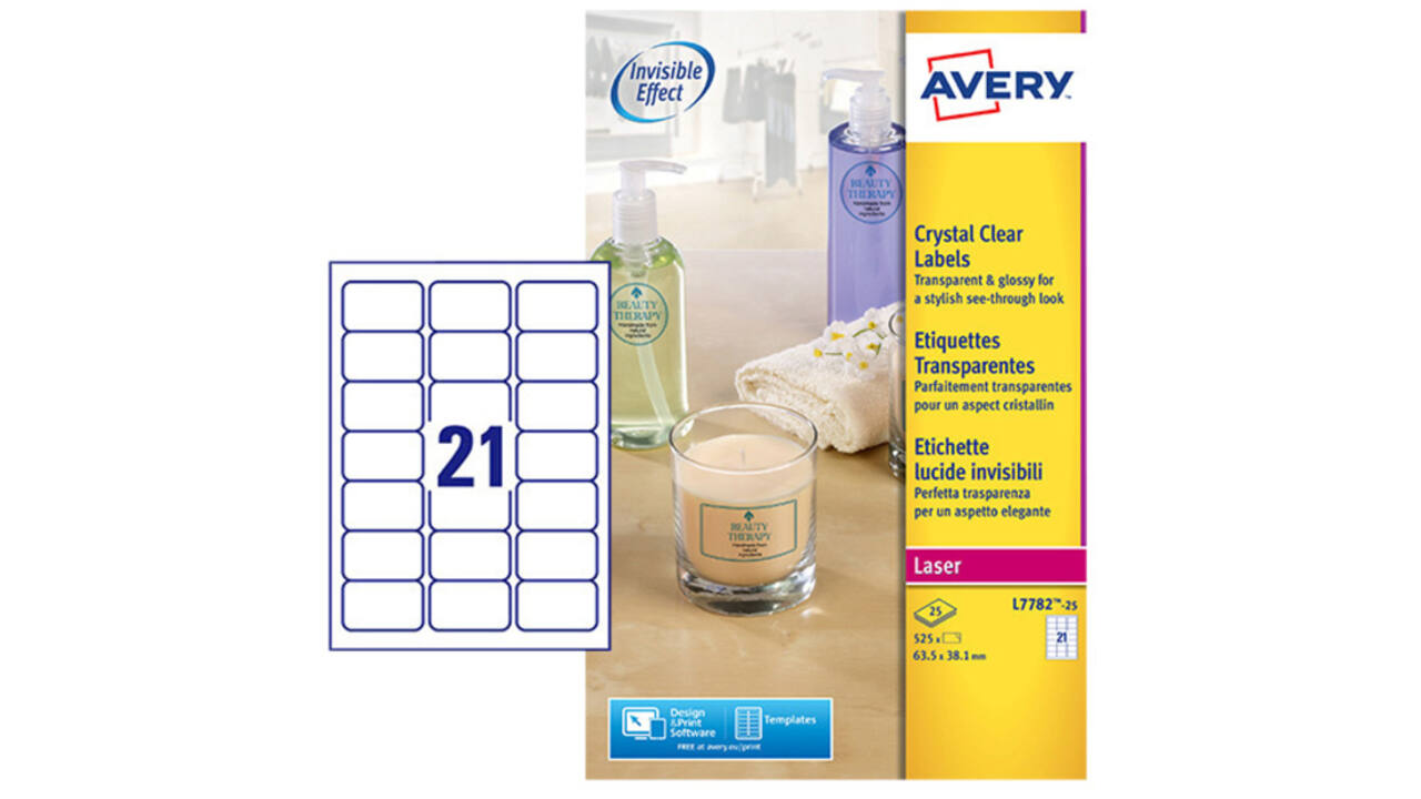 Etiket Avery L7782-25 63.5x38.1mm transparant 525stuks