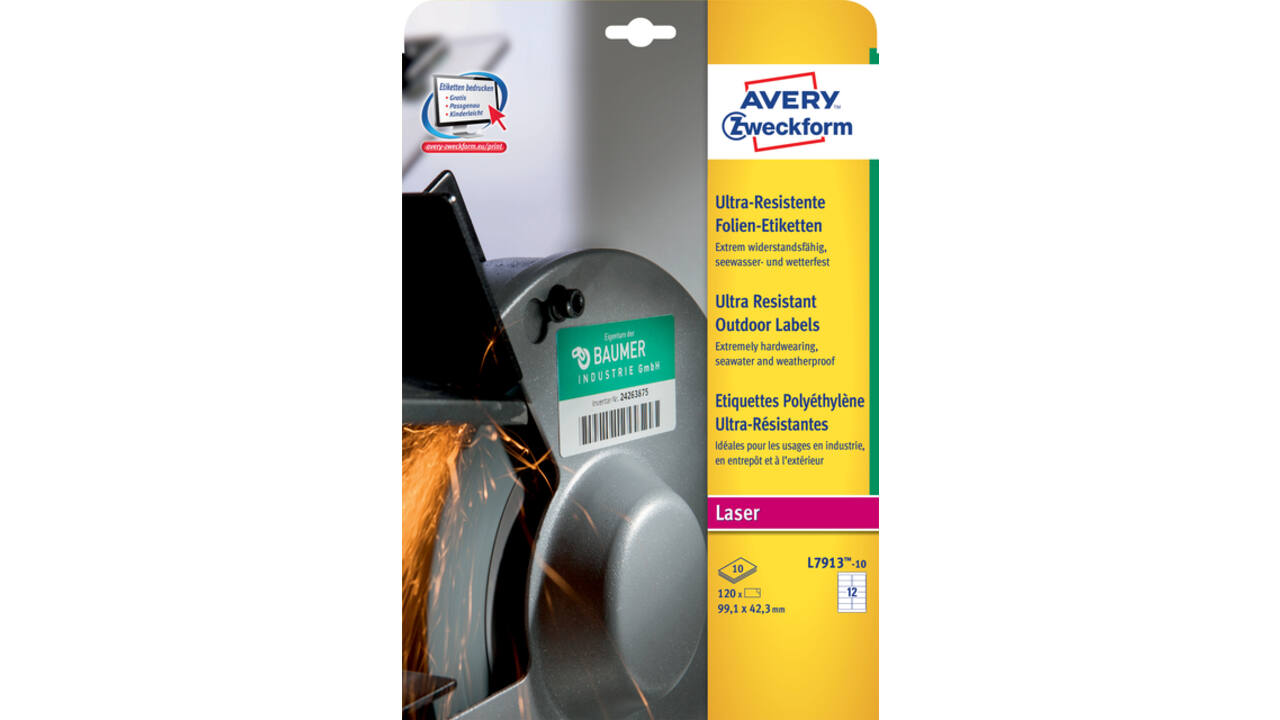 Etiket Avery Zweckform L7913-10 99.1x42.3mm polyester wit 120stuks