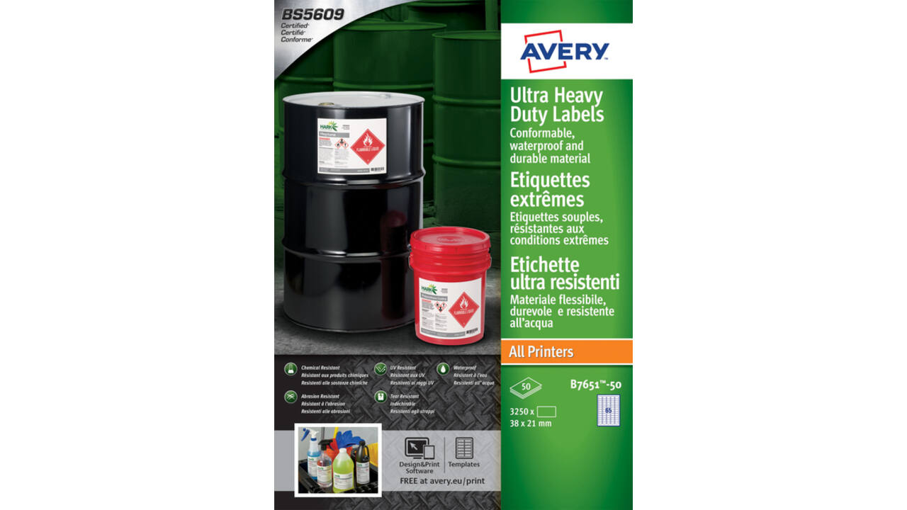 Etiket Avery B7651-50 38x21mm polyethyleen wit 3250stuks