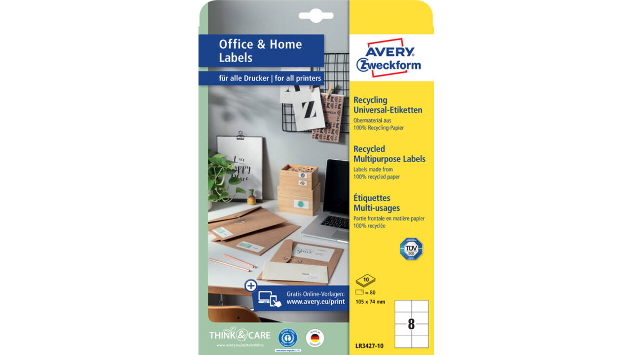 Etiket Avery Zweckform LR3427-10 105x74 mm recycled wit 80stuks