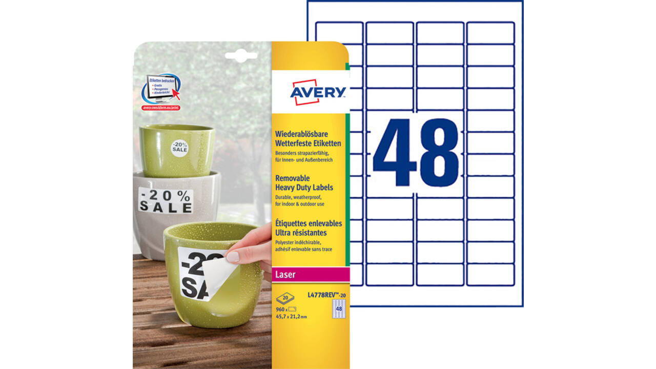 Etiket Avery L4778REV 45.7x21.2mm wit 960stuks