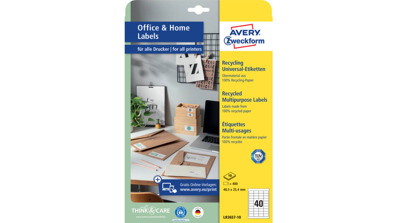Etiket Avery Zweckform LR3657-10 48.5x25.4mm recycled wit 400stuks