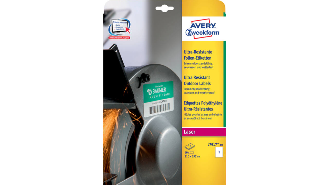 Etiket Avery Zweckform L7917-10 210x297mm polyethyleen wit 10stuks