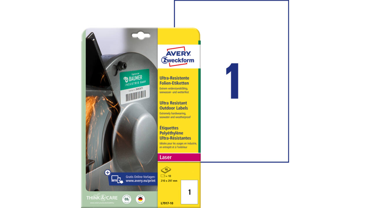 Etiket Avery Zweckform L7917-10 210x297mm polyethyleen wit 10stuks