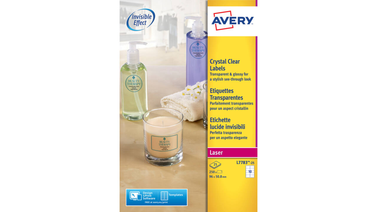 Etiket Avery L7783-25 96x50.8mm transparant 250stuks
