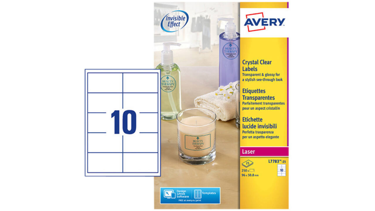 Etiket Avery L7783-25 96x50.8mm transparant 250stuks