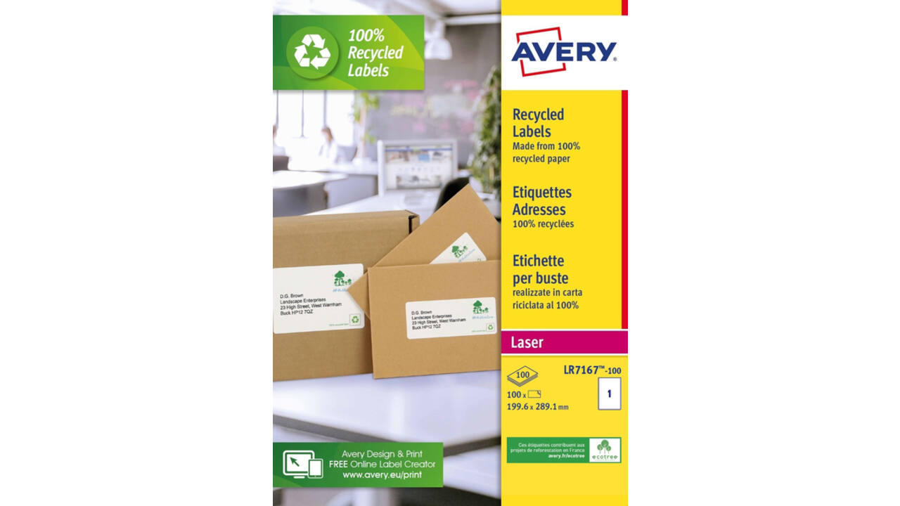 Etiket Avery LR7167-100 199.6x289.1mm recycled wit 100stuks