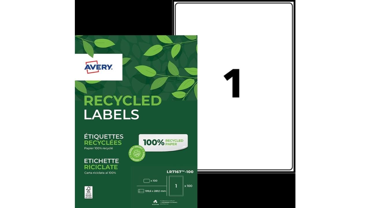 Etiket Avery LR7167-100 199.6x289.1mm recycled wit 100stuks