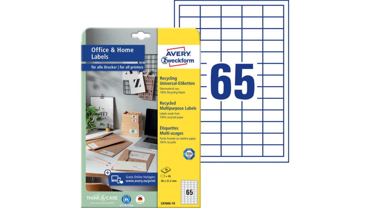 Etiket Avery Zweckform LR3666-10 38x21.2mm recycled wit 650stuks