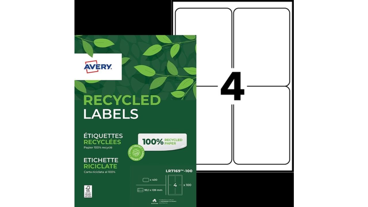 Etiket Avery LR7169-100 99.1x139 mm recycled wit 400stuks