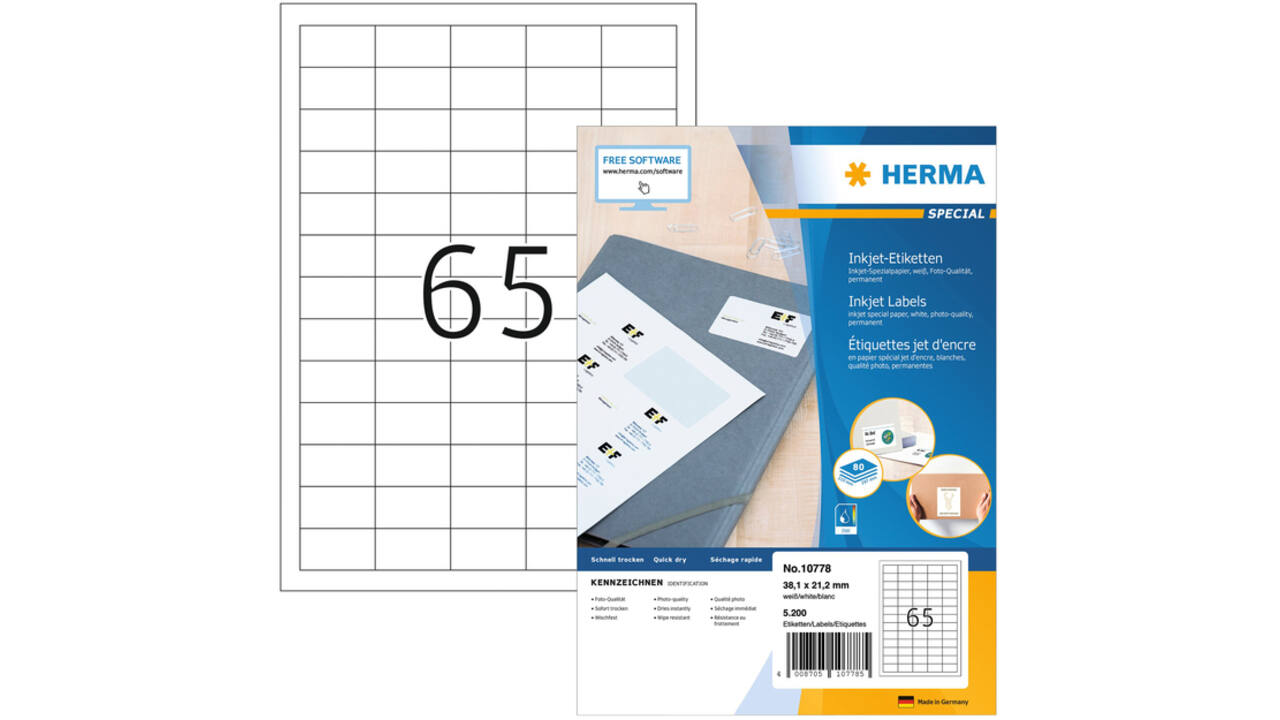 Etiket HERMA 10778 38.1x21.2mm wit 5200stuks