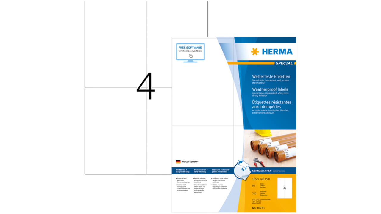 Etiket HERMA 10773 105x148mm weerbestendig wit 320stuks
