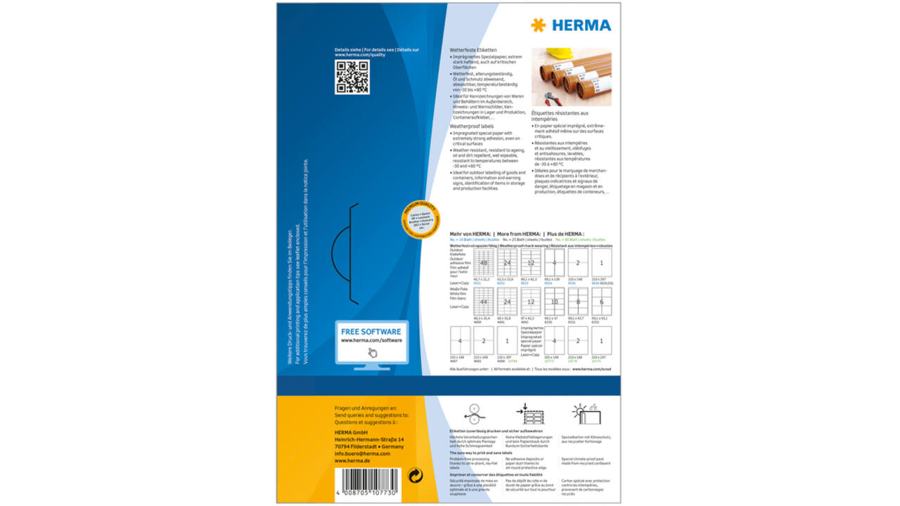 Etiket HERMA 10773 105x148mm weerbestendig wit 320stuks