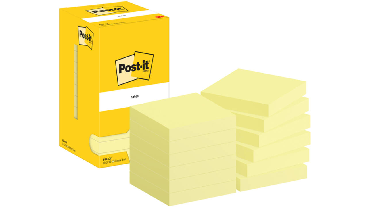 Memoblok Post-it 654 76x76mm geel