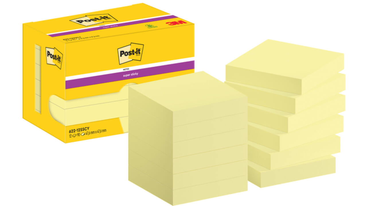Memoblok Post-it 622 Super Sticky 47,6x47,6mm geel