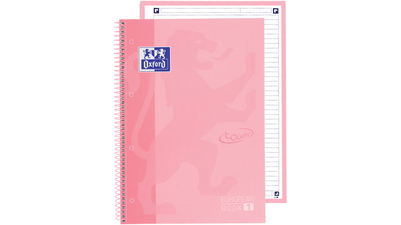 Notitieboek Oxford Touch Europeanbook A4+ 4-gaats lijn 80vel pastel roze