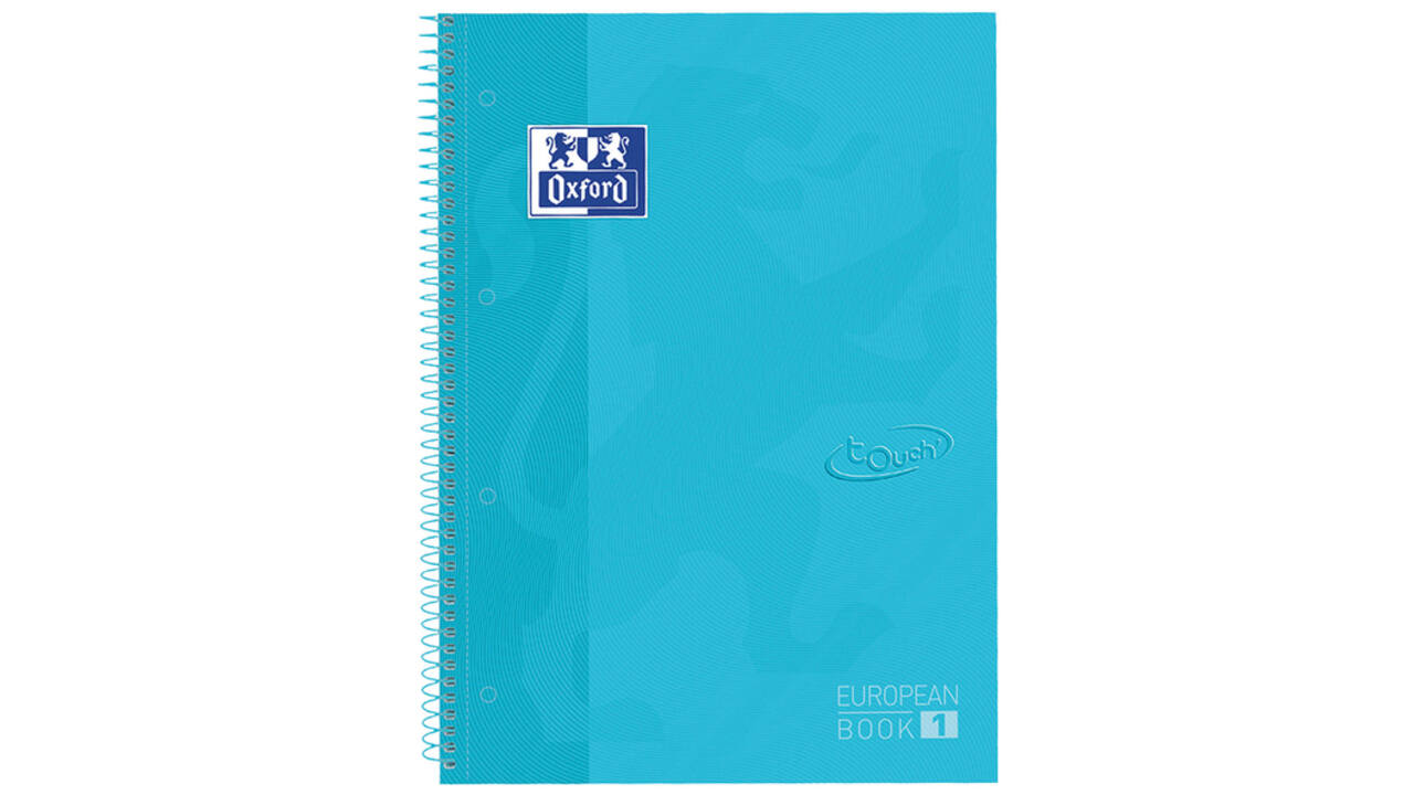 Notitieboek Oxford Touch Europeanbook A4+ 4-gaats lijn 80vel pastel blauw