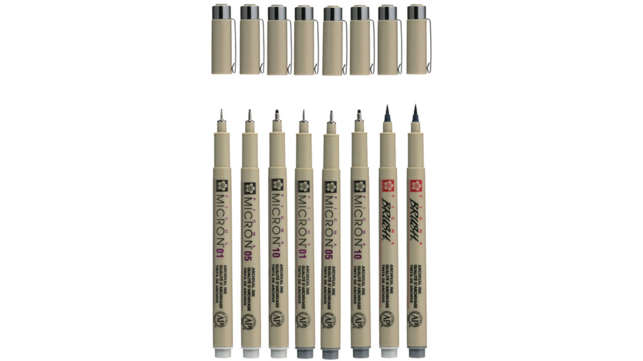 Fineliner en brushpen Sakura Pigma Micron koudgrijs set à 8 stuks assorti