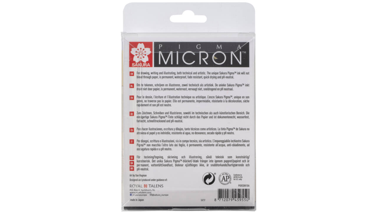 Fineliner Sakura Pigma Micron set à 10 schrijfbreedtes zwart
