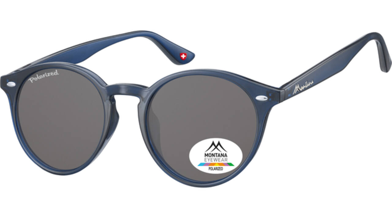 Zonnebril Montana met smoke gepolariseerd rond glas blauw