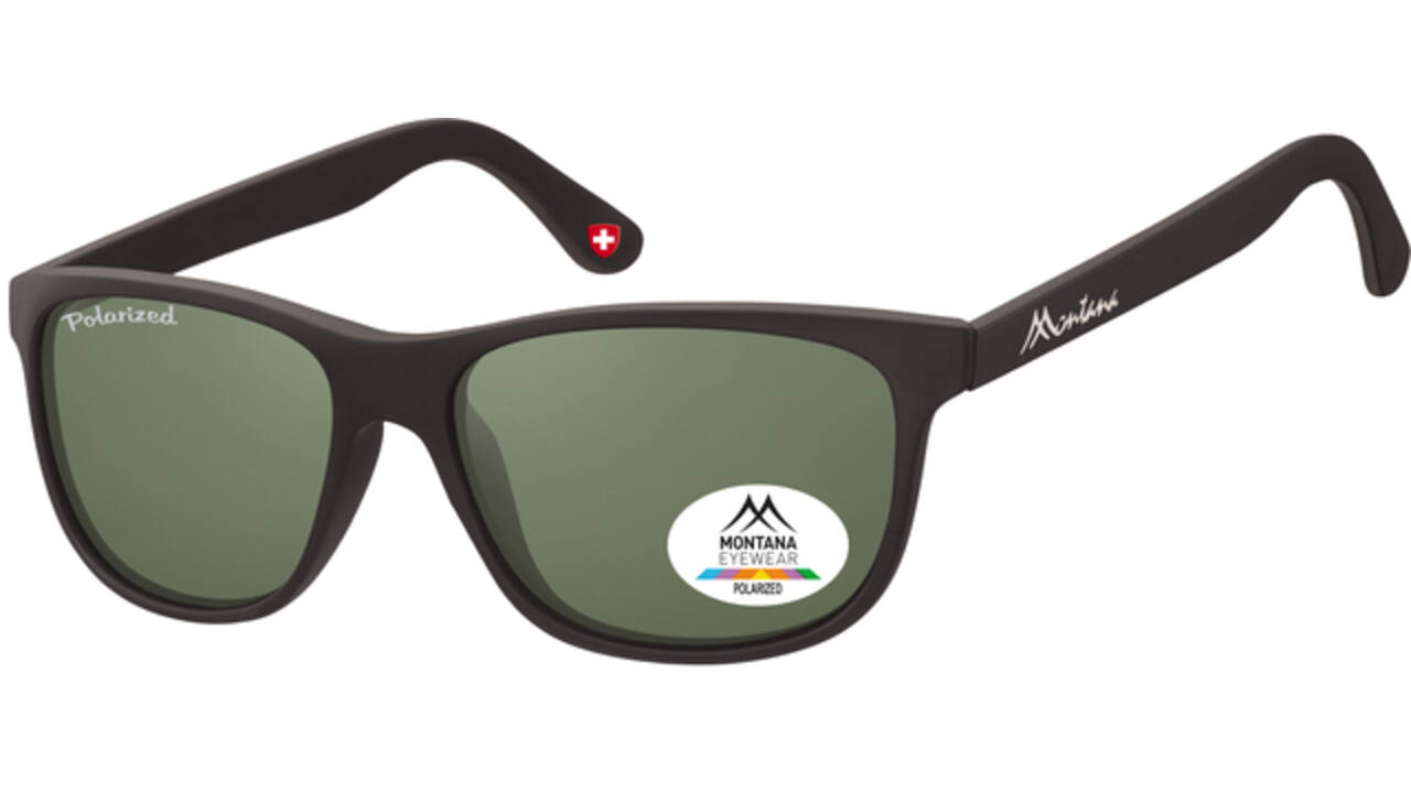 Zonnebril Montana met groen G15 gepolariseerd glas mat zwart