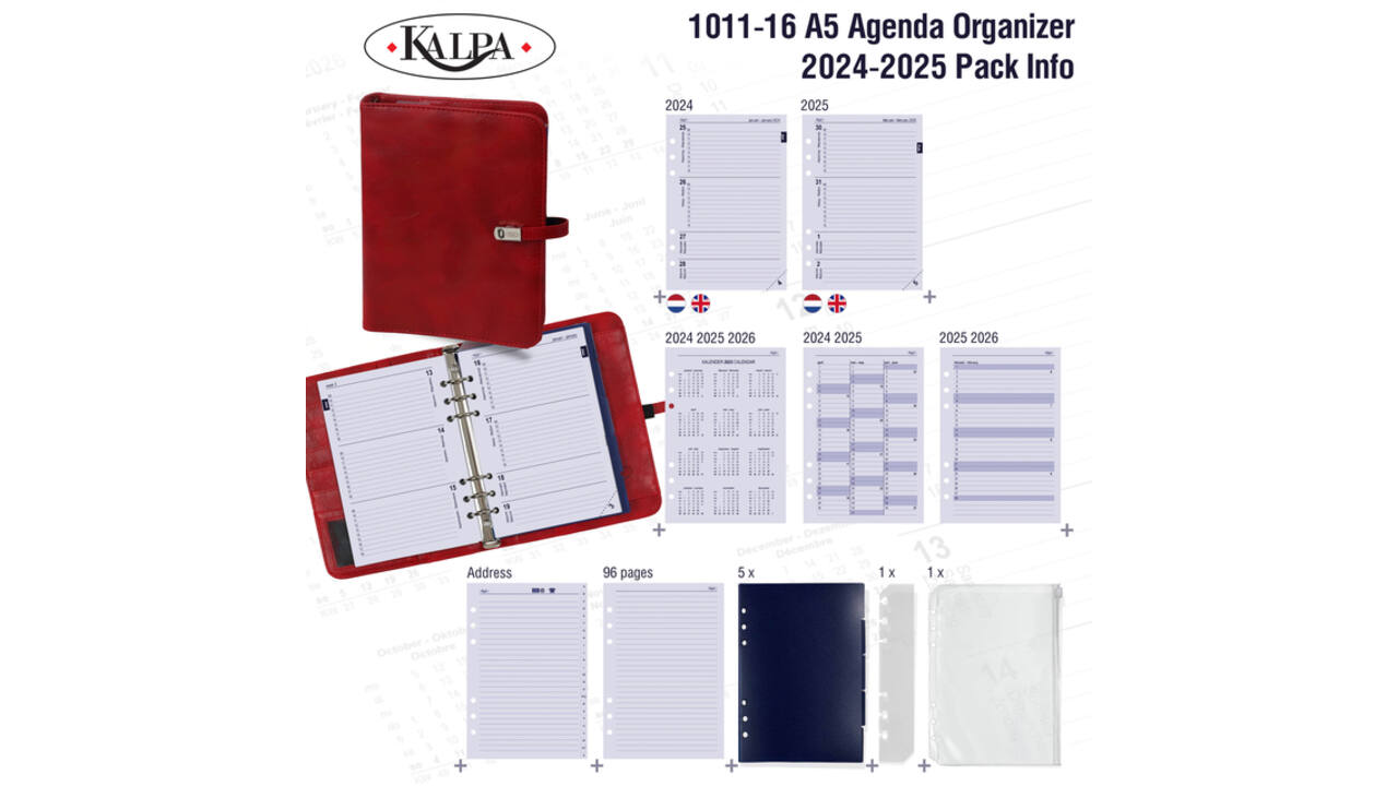 Organizer Kalpa A5 inclusief agenda 2024-2025 7dagen/2pagina's nerf rood
